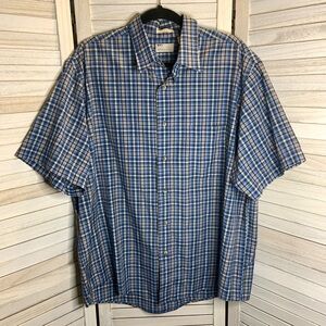 Natural Issue Men’s Casual Blue and White Plaid Button Down Shirt XL